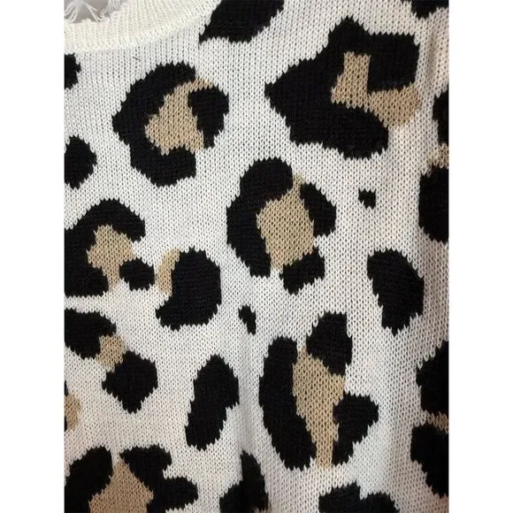 Just Polly Sweater Womens Small Ivory Leopard Print Distressed - Picture 10 of 11